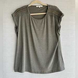 Olive Green Tee with Beaded Shoulder